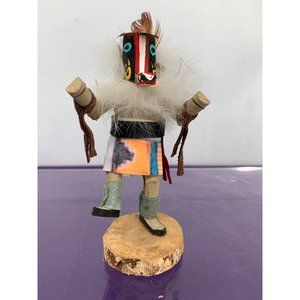 Kachina 4.5” Doll Native American Navajo Badger Dancing Wooden Feathered with Le